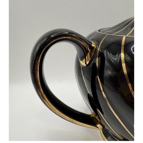 Vintage Ceramic Sadler England Teapot Black Gold Swirl Accent #1745 - Picture 6 of 6